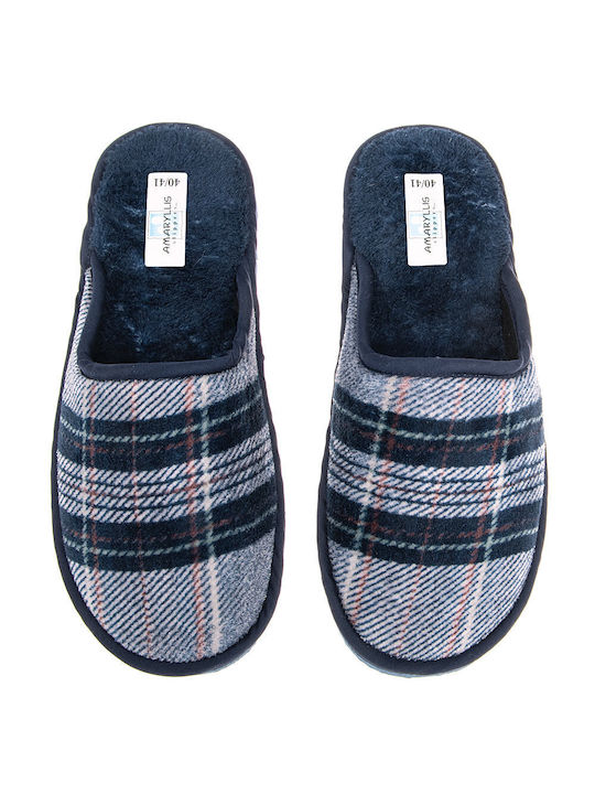 Amaryllis Slippers Men's Printed Slippers with Fur Blue