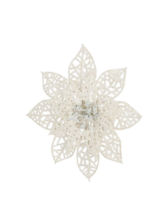 Hängendes Ornament Blume Kunststoff Weiß mit Glitzer 14x14cm Set 10Stück