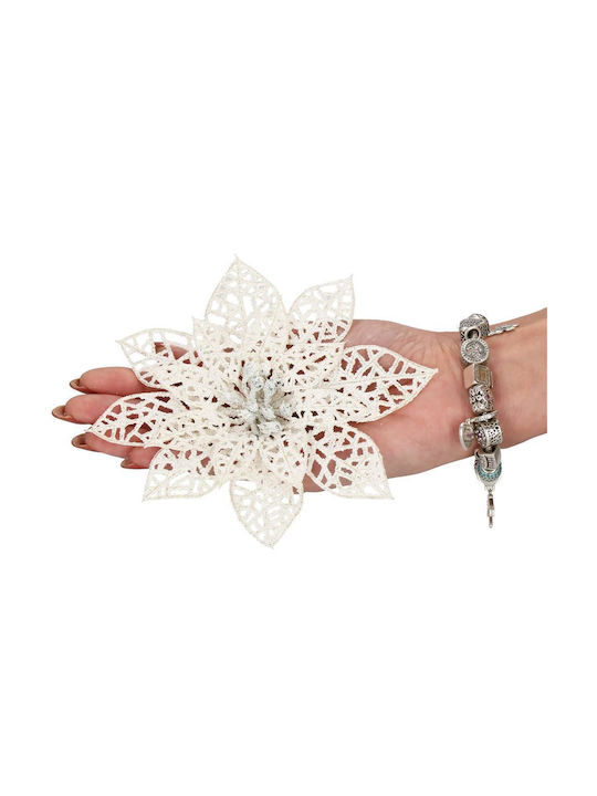 Hängendes Ornament Blume Kunststoff Weiß mit Glitzer 14x14cm Set 10Stück