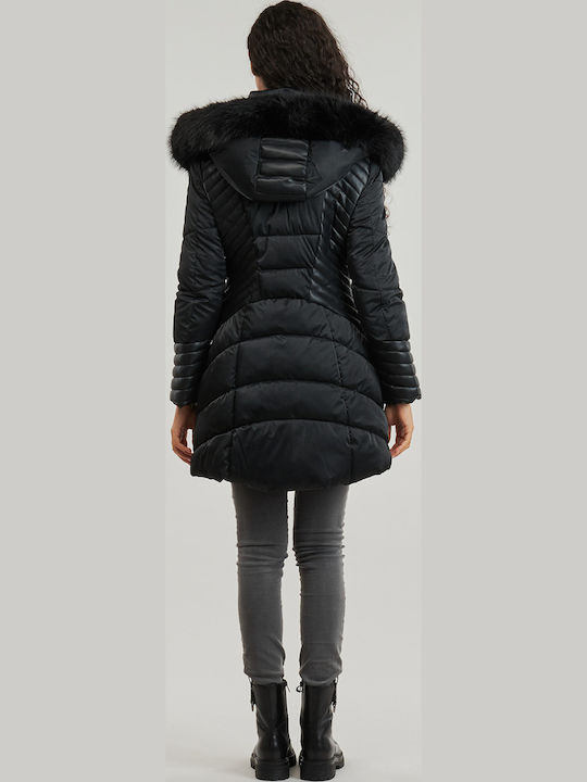 Oxana Women's Long Lifestyle Artificial Leather Jacket for Winter Black