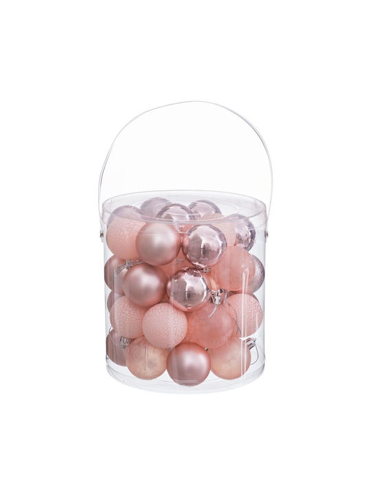 Hanging Ball Ornament Ornament Plastic Pink 5cm Set 40pcs