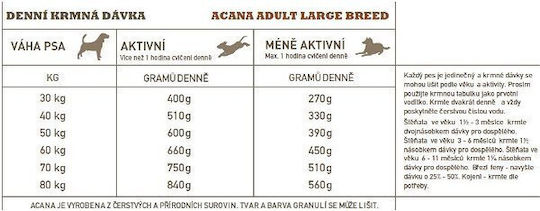 Acana Adult Large Breed Recipe 17kg Ξηρά Τροφή χωρίς Σιτηρά για Ενήλικους Σκύλους Μεγαλόσωμων Φυλών με Κοτόπουλο και Ψάρια
