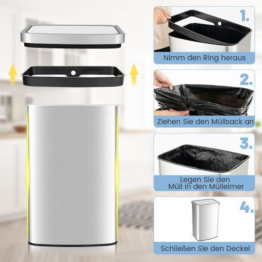 Costway Waste Bin Made of Stainless Steel with Sensor Grey 50lt