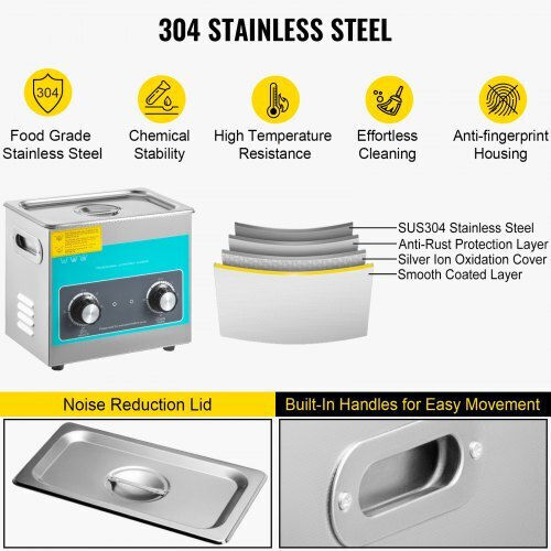 Vevor Ultrasonic Cleaner 3L Inox with Mechanical Timer