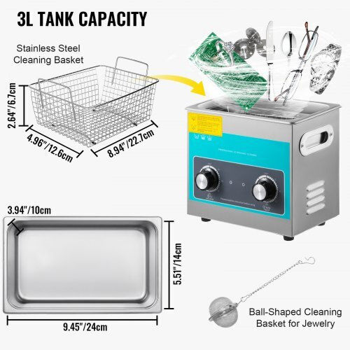 Vevor Ultrasonic Cleaner 3L Inox with Mechanical Timer