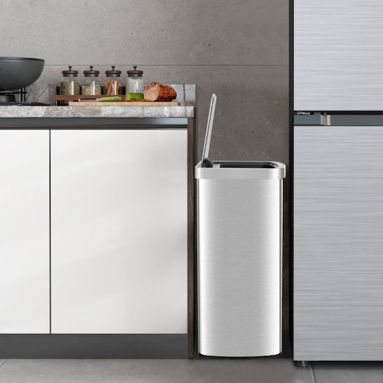 Costway Waste Bin Made of Stainless Steel with Sensor Grey 50lt