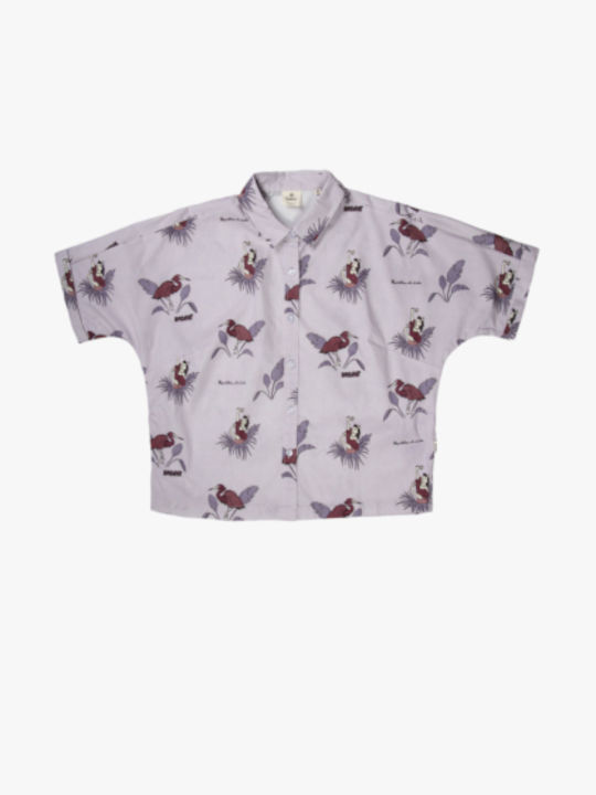 Kurzärmelig Damen Hemd Rosa Druck