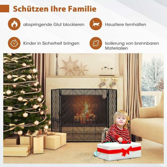 Costway Metallic Fireplace Screen with Panels 133x78cm Black