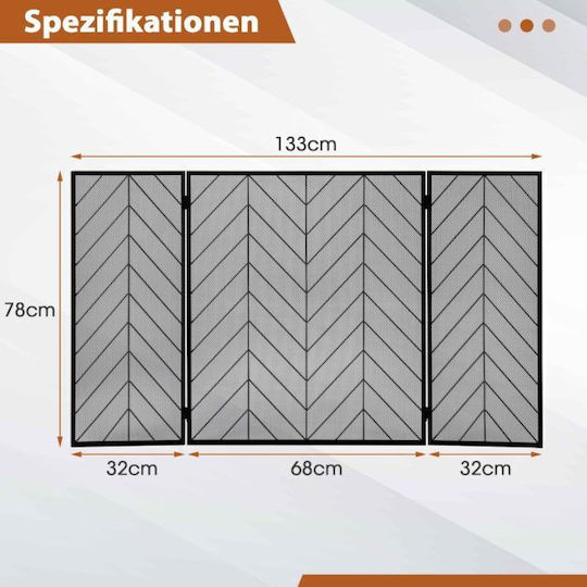 Costway Metallic Fireplace Screen with Panels 133x78cm Black
