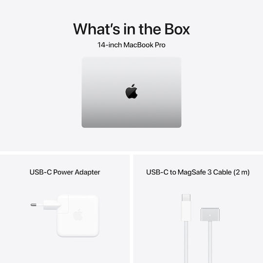 Apple MacBook Pro 2024 14,2 Zoll Retina Display 120Hz M4 Pro 12-Kern 24GB 512GB SSD 16-Kern GPU mit Ladegerät 70W Silber GR Tastatur