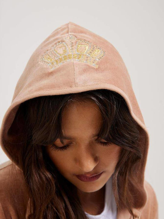 Women's Sweatshirt Velvet Hooded Cafe Au Lait