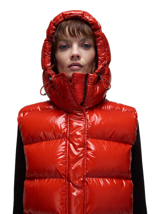 Aglane Kurz Damen Ärmellos Puffer Jacke für Winter Red Sauce