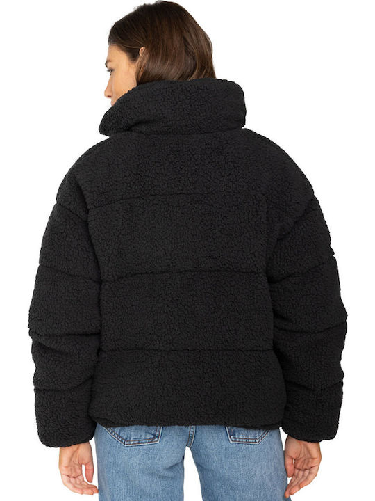 Sherpa Puffer Kurz Damen Puffer Jacke für Winter Black Sands