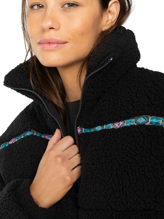 Sherpa Puffer Kurz Damen Puffer Jacke für Winter Black Sands