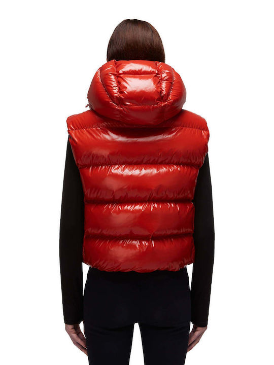 Aglane Kurz Damen Ärmellos Puffer Jacke für Winter Red Sauce
