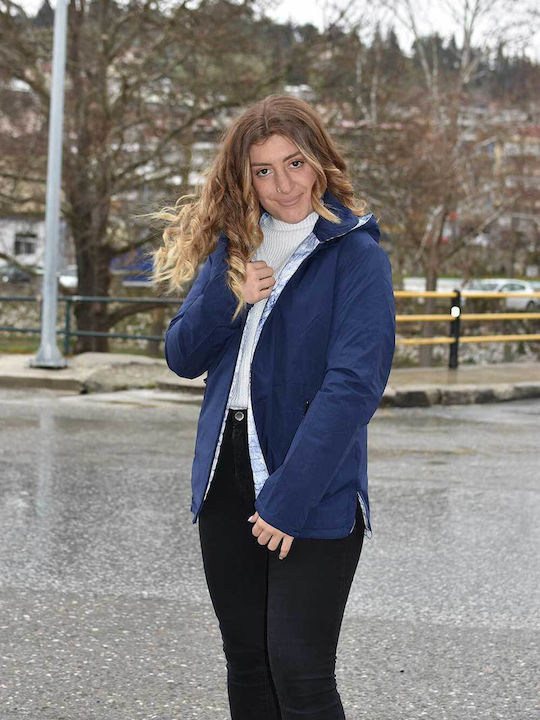 Κοντό Γυναικείο Μπουφάν για Χειμώνα Μπλε
