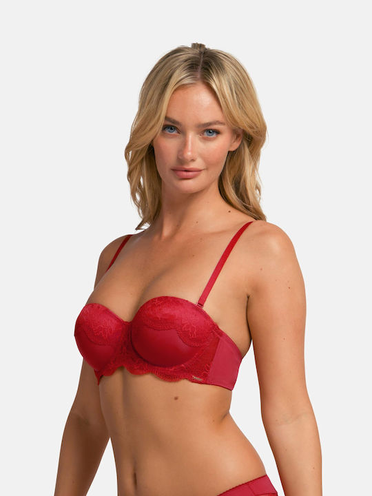 Κόκκινο Strapless Σουτιέν με Ελαφριά Ενίσχυση & Μπανέλες