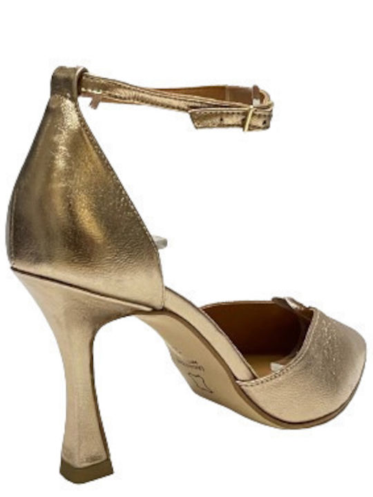 Leder Pumps mit Riemchen & hoher Absatz Goldene
