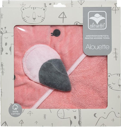 Alouette Baby Hooded Towel with Flamingo Design 75x75cm