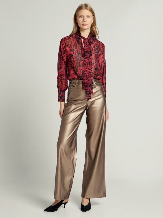 Passager Women's High-waisted Leather Trousers Gold