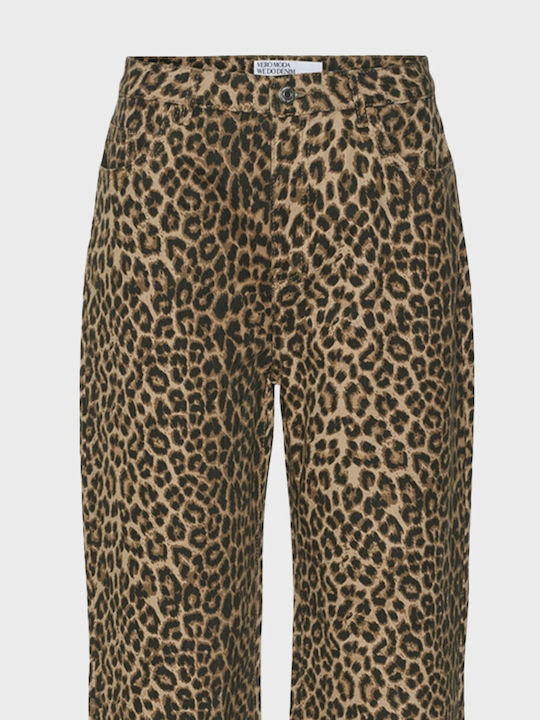 Vero Moda High Waist Women's Jean Trousers in Wide Line Leopard