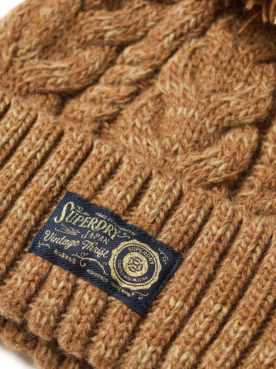 Superdry Chunky Cable Pom Pom Beanie Beanie Knitted ISLAND TOFFEE TWIST