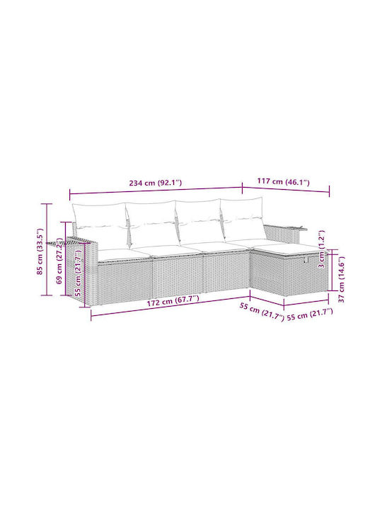 Corner Outdoor Sofa Rattan with Chest and Cushions 55x55x69cm