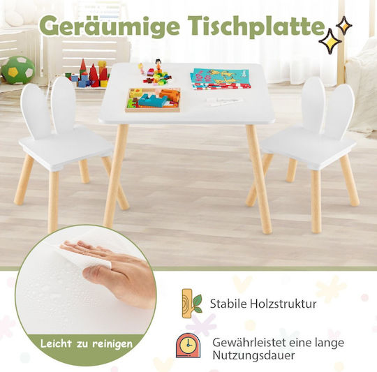 Set Masă cu Scaune pentru Copii pentru Desen din Lemn Alb Costway