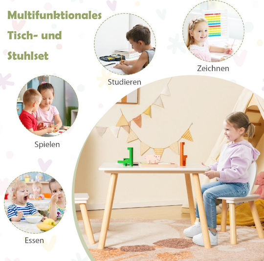 Set Masă cu Scaune pentru Copii pentru Desen din Lemn Alb Costway
