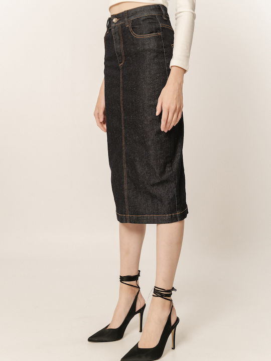 Edward Jeans Denim Midi Skirt in Black Color