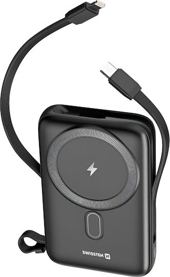 Swissten Power Bank MagSafe 10000mAh 15W με Θύρα USB-A και Θύρα USB-C Μαύρο