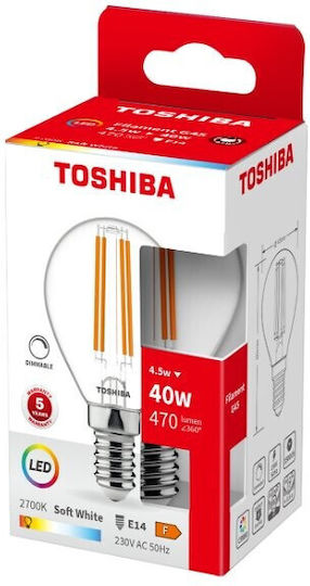 Toshiba LED Bulb 4.5W for Socket E14 and Shape G45 Warm White 470lm Dimmable