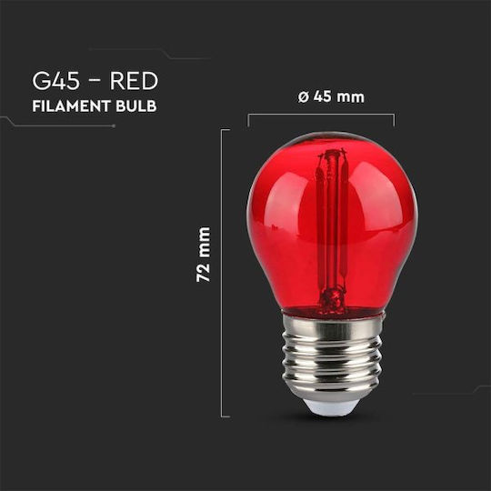 V-TAC Bec LED 2W 72mm pentru Soclu E27 și Formă G45 Roșu 60lm