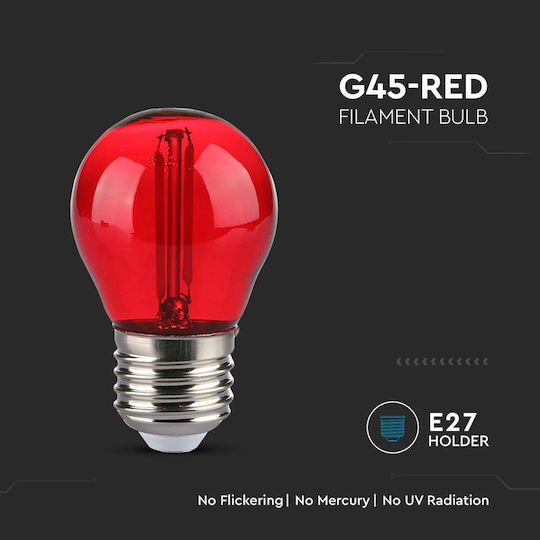 V-TAC Bec LED 2W 72mm pentru Soclu E27 și Formă G45 Roșu 60lm