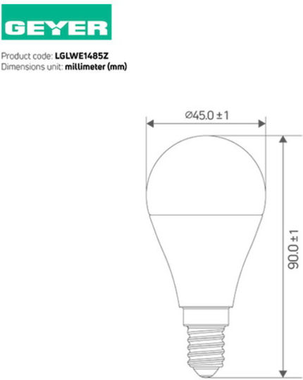 Geyer Λάμπα LED 8.5W για Ντουί E14 και Σχήμα G45 Θερμό Λευκό 800lm