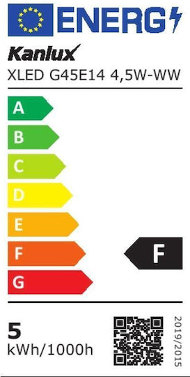 Kanlux LED-Lampe 4.5W 80mm für Fassung E14 und Form G45 Warmes Weiß 470lm