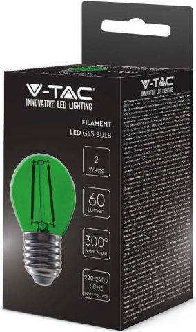 V-TAC Bec LED 2W 72mm pentru Soclu E27 și Formă G45 Verde 60lm