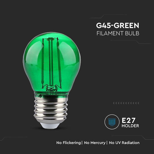 V-TAC Bec LED 2W 72mm pentru Soclu E27 și Formă G45 Verde 60lm