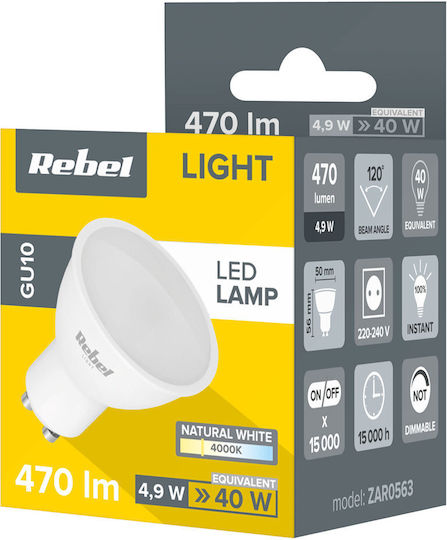 Rebel LED Bulb 5W for Socket GU10 and Shape MR16 Natural White 470lm