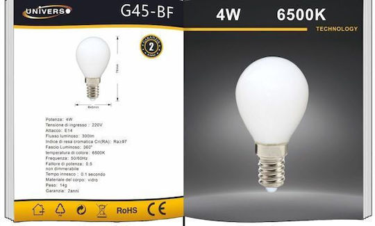 Universo Illuminazione Λάμπα LED 4W για Ντουί E14 Ψυχρό Λευκό 300lm