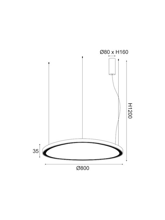 Aca Висящо Осветително Тяло Черно LED с Топло към студено бяло Светлина 80x80x120см.