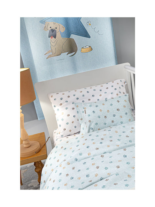 Guy Laroche Paw Baby Sheets Set Crib Cotton Ciel Light Blue 115x170cm 3pcs
