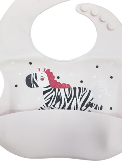 Beboulino Waterproof Bib Silicone with Pocket Pink Zebra