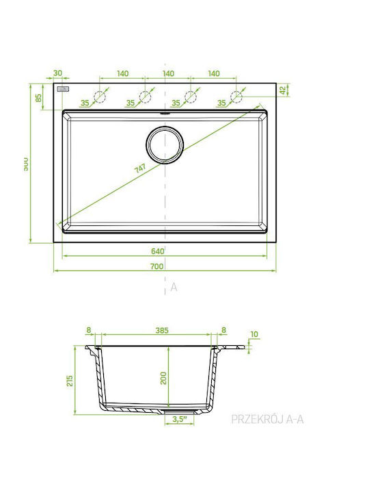 Laveo Drop-In Chiuvetă din Granit Sintetic L50xW70cm Bej