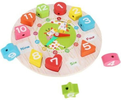 Jucărie educativă Flippy tip Montessori model girafă ceas din lemn + 36 luni 12 piese 17 cm multicolor