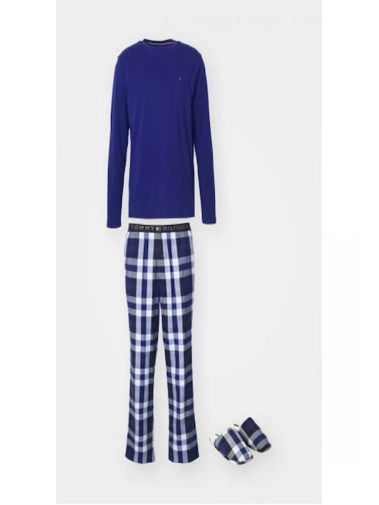 Tommy Hilfiger Men's Winter Checked Pajamas Set Blue Ink, Heritage Deck, Midi Blue