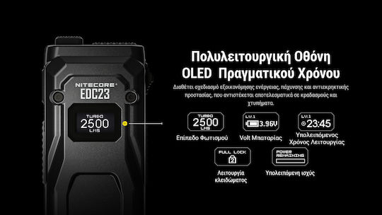 NiteCore Rechargeable Flashlight LED IP68 with Maximum Brightness 2500lm EDC23 UHI Black
