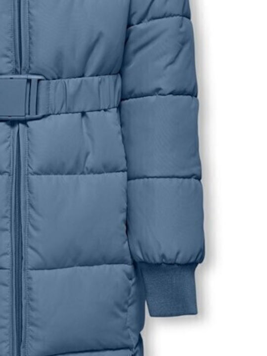 Kids' Quilted Jacket Long with Hood Blue