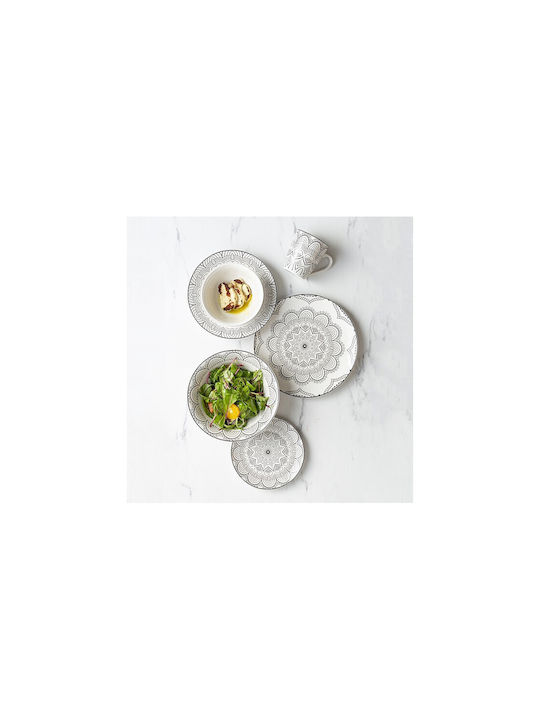Nava Plate Desert made of Porcelain White-Black with Diameter 19cm