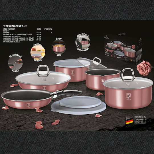 Berlinger Haus i-Rose Collection Σετ Μαγειρικά Σκεύη από Αλουμίνιο Ροζ με Επίστρωση από Πέτρα 5τμχ
